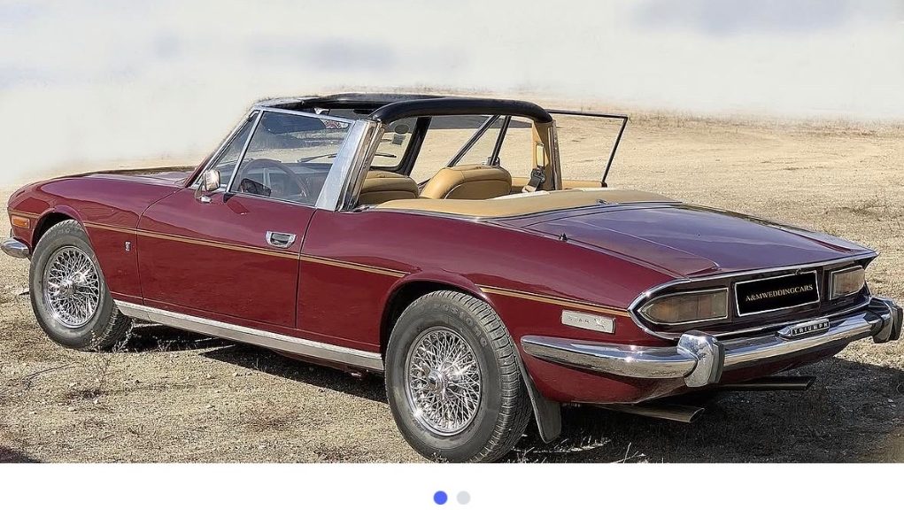 Triumph Stag descapotável vermelho 1972 com jantes de raio, A&M Wedding Cars