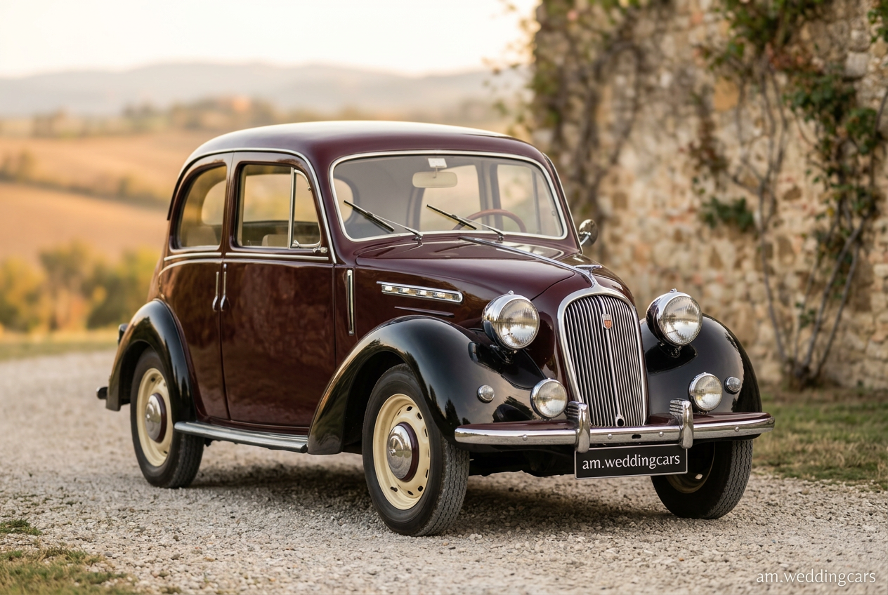 Simca 8 bordeaux e preto, berlina clássica anos 50 da A&M Wedding Cars